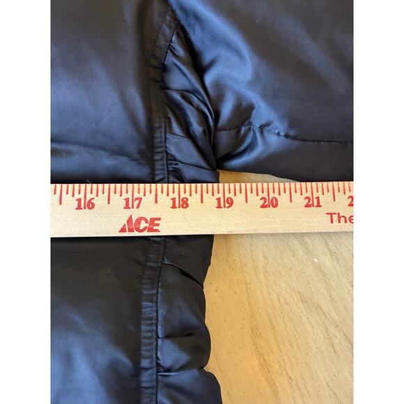 VTG Y2K Puffer Jacket Goose Down Feather Faux Fur Hood Black Silky Guess Women M - Picture 6 of 16